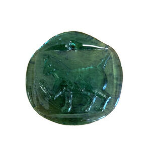 Blenko Pressed Glass Cat Suncatcher Green 3.75”